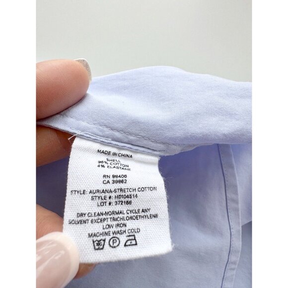 THEORY Auriana Blue Stretch Cotton Poplin Off Shoulder Button Up Shirt, Size L - Picture 13 of 15